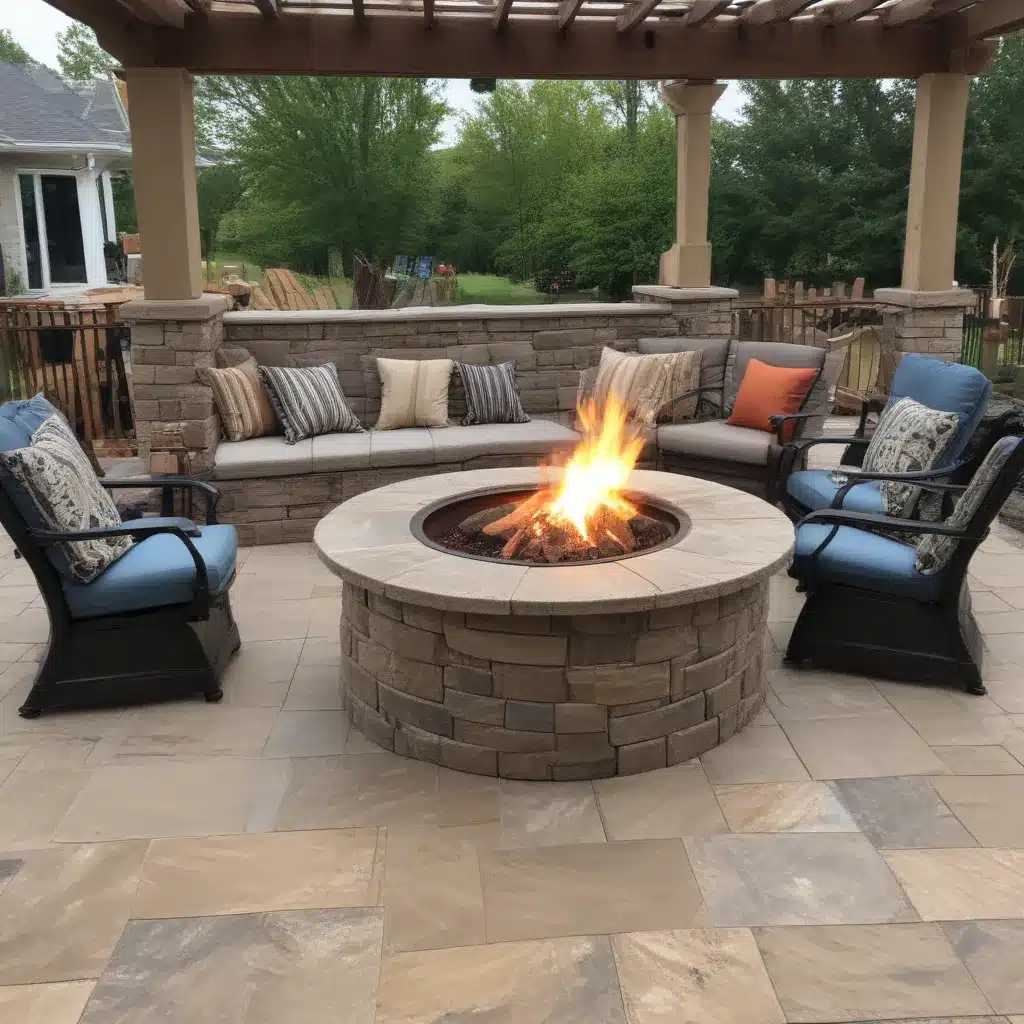 Cozy Outdoor Living with Stamped Concrete Fire Pits